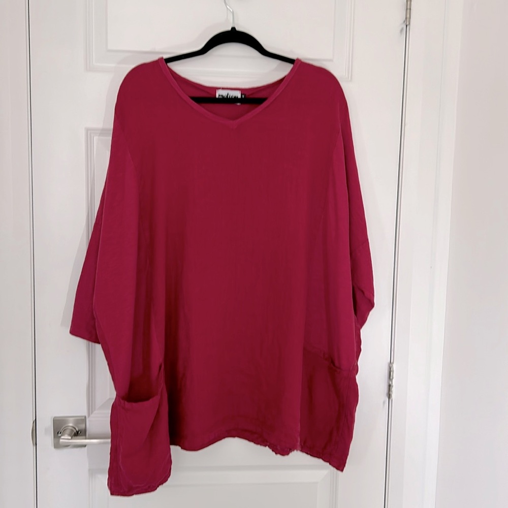 MOTION - lagen look pink top oversize onesize (see measures) linen blend vintage